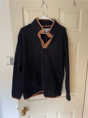 Amazon Essentials Black Zip-Neck Sweater with Brown Trim